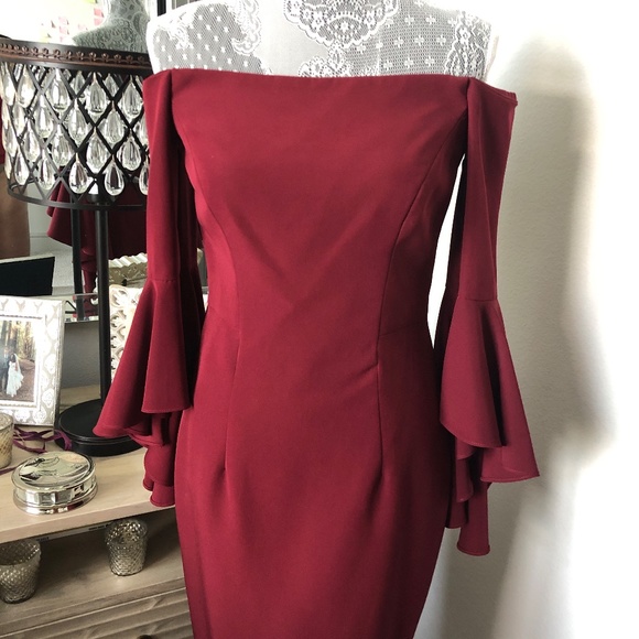 NWT MILLY Italian Cady Bell Sleeve Bordeaux Selene Dress size 4 - Picture 6 of 12